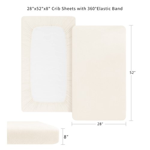 Konssy Muslin Fitted Crib Sheets 100% Cotton Baby Crib Sheets for Standard Crib Mattress (28 X 52 Inches), Soft and Breathable for Boys, Girls (Cream)