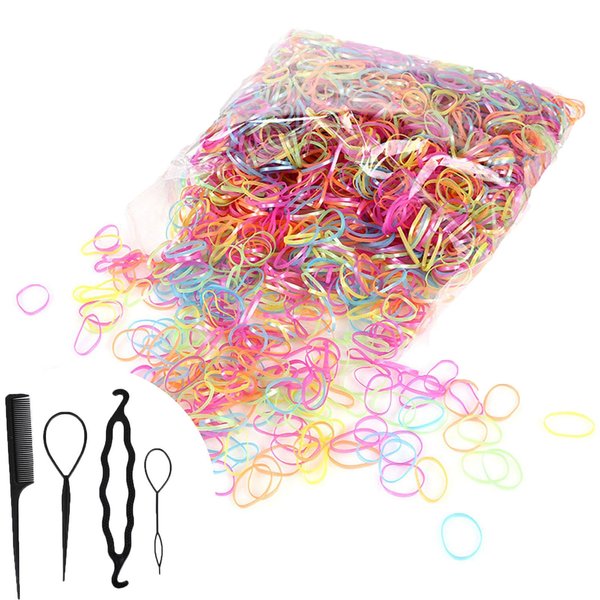 2000 Pcs Colorful Elastic Hair Bands, Mini Hair Rubber Bands for Hair, Girl Hair Ties Small Hair Rubber Bands, with 4 Pcs Hair Braiding Tools