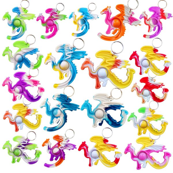 HOZKEAP 30 Packs Bulk Dragon Raptor Backpack Mini Pop Rainbow Keychain fidgets Bubble Toys for Kids Children Classroom Students from Teacher, Birthday Party Favors