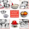 Tiny Size Cooking Pretend Play Kitchen Cooking Toys with Stainless Steel Cookware Play Pots and Pans Set，Cooking Utensils Cookware Kitchen Play Accessories Toys Cooking Pots for Toddlers Kids(Mini)