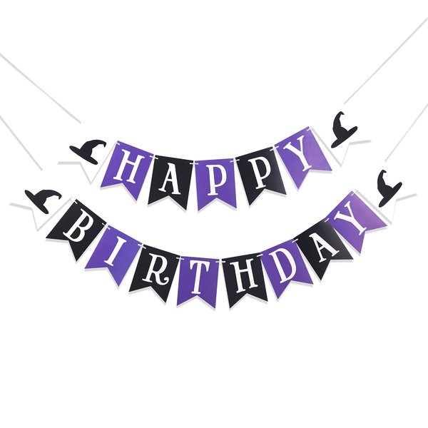 Halloween Birthday Banner - Halloween Birthday Party Decoration,witch Hat Banner,spooky Birthday Banner,black Purple Halloween Birthday Banner
