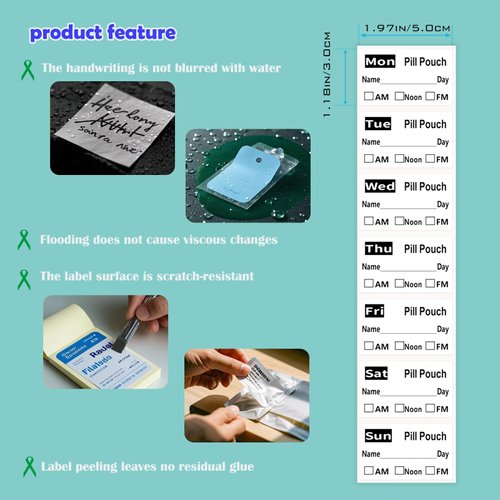 294pcs Waterproof Travel Pill Organizer Labels - 50x30mm (1.97x1.18inch) - Eco-Friendly, Clear Writing, Strong Adhesive, Resists Smudging - Ideal for Medicine Bag & Pill Pouches