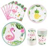 WERNNSAI Flamingo Party Supplies - 64PCS Luau Party Tableware Set Tropical Hawaiian Disposable Dinner Dessert Plates Napkins Cups for Girl Kids Birthday Baby Shower Serves 16 Guest