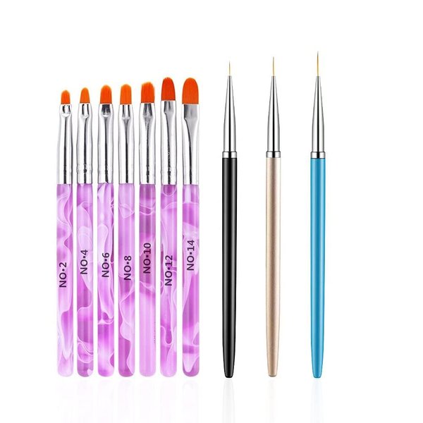 10 Pcs Gel Nail Brush Set, 7 Pcs UV Gel Nail Painting Brushes with 3 Pcs Nail Art Liner Brushes, Nail Art Brush Nail Painting Brush Pen Set for Acrylic Application