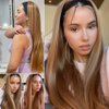 libaute Synthetic Headband Wig Highlight Wig Honey Blonde Straight Wigs with Headband Party Daily Wig Heat Resistant Fiber Wig 30 INCH