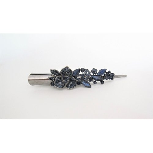 Dark blue flower and dark silver alligator hair claw clip with crystals