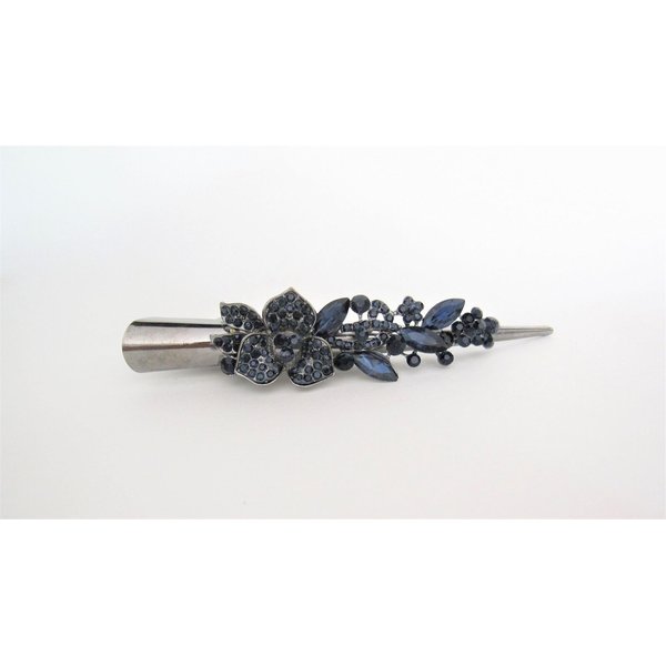 Dark blue flower and dark silver alligator hair claw clip with crystals
