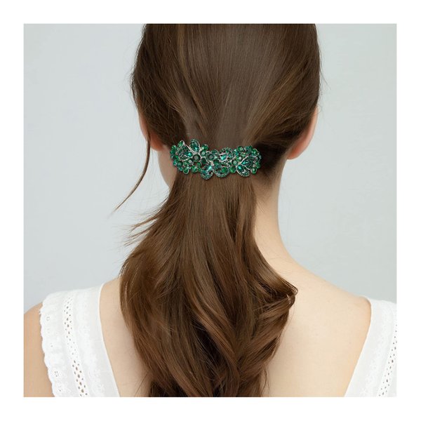 EVER FAITH Women's Austrian Crystal Art Deco Floral Leaf Hair Barrette Clip Green Silver-Tone