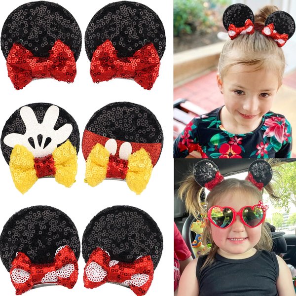 CÉLLOT 6PCS Sequin Mouse Ears Hair Clips - Glitter Hair Bows Cute Mice Ears Hair Clips Barrettes for Women Girls Hair Accessories for Costume Party Favor Halloween Christmas Decoration