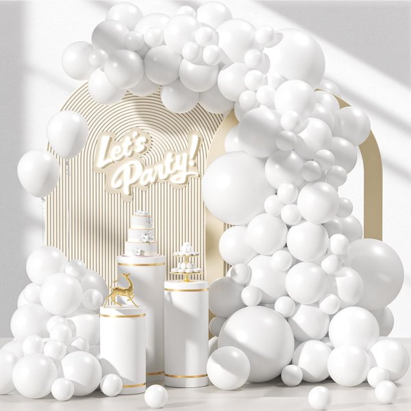 Awenztech 120pcs White Balloon Arch Kit, 18 12 10 5 inch White Latex Balloons Different Sizes White Balloon Garland for Engagement Bachelorette Bridal Shower Wedding Party Birthday Decorations