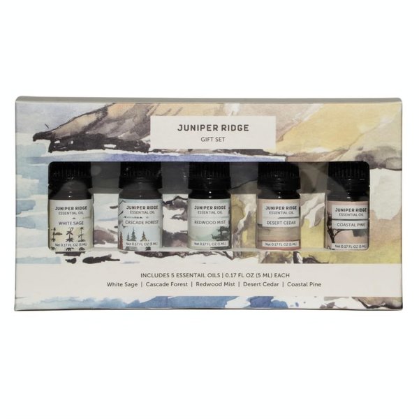 Juniper Ridge Essential Oil Gift Set - Five Refreshing & Aromatic Fragrances Infused with Notes from Nature - Essential Oils are Perfect Blend for Diffusers, Aromatherapy, & More - 5ml Each