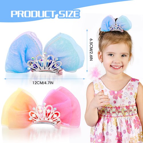 WLLHYF Diamond Crown Hair Pin Bow Hair Clips Gradient Metal Side Hair Barrette Princess Headband Mini Birthday Crown Hair Styling Headdress Accessories Children's Day Gift for Girls Kids