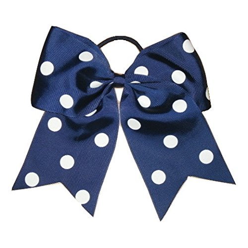 NEW "POLKA-DOT Navy Blue" Cheer Bow Pony Tail 7 Inch Girls Hair Cheerleading Practice Football Games Uniform Dance Hairbow Grosgrain Ribbon