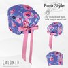 CALOMED Scrub Cap for Women and Men, Euro Style Scrub Caps, Working Hat, Head Cover with Ribbon Ties and Buttons, Long or Short Hair (Pink Peonies)