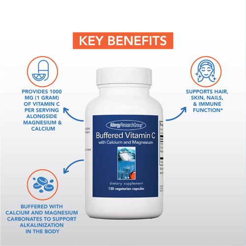 Allergy Research Group, Buffered Vitamin C – Antioxidant Supplements, Calcium and Magnesium Tablets, Daily Vitamins and Minerals, Vitamin C Capsules – 120 Capsules 1-Pack