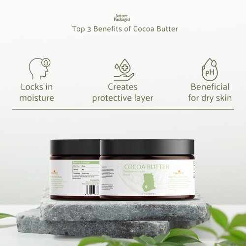 Nature Packaged Cocoa Butter (12oz) - Direct from Shea Tree Ghana, our supplier in West Africa - From Natural Cocoa Seeds - Moisturizes & Nourishes - Natural Body Butter