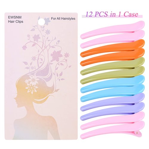 Hair Clips 12 Pcs Duckbill Alligator Hair Barrettes Pins Alligator Hair Clips Duck Billed Hair Clips Non Slip Colorful Plastic Duckbill for Styling Sectioning for Women - Macarone solid