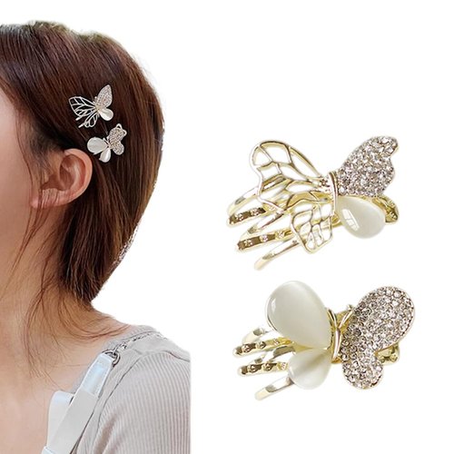 Loudy ZDZ Elegant Stylish Exquisite Butterfly Small Hair Claw Clips Barrettes, Made Of Opal, Rhinestone And Alloy, Special Designed For Women, Girls And Ladies (2 Pcs)