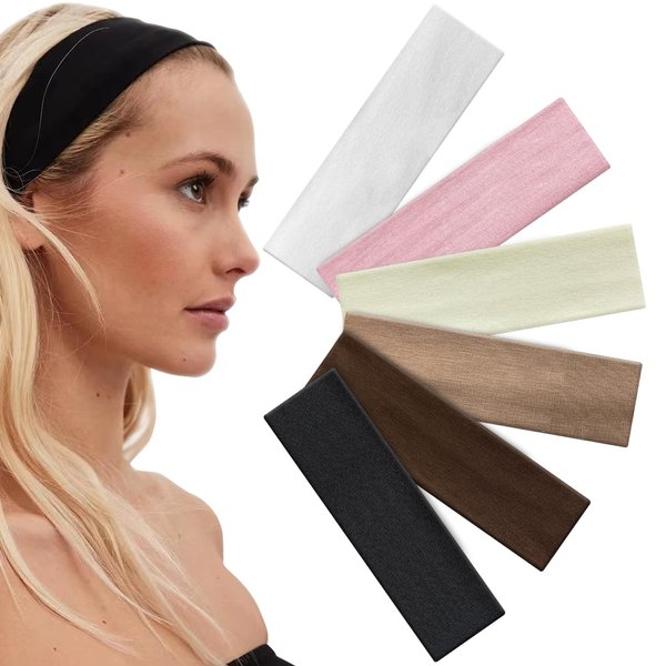 Bmobuo Headbands for Women 6Pcs Hair Bands for Women' Hair Soft Cloth Fabric Elastic Headband Non-Slip Yoga Gym Headband Women Headbands White Black Headband