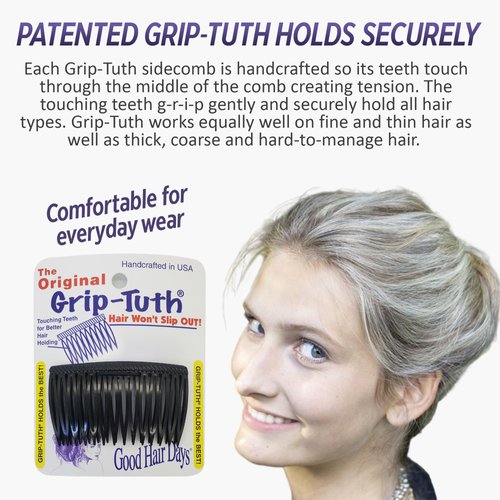 Good Hair Days Grip-Tuth Combs - Set Of 2 Hair Side Combs - Hair Combs For All Types Of Hair - Decorative & Hair Styling Women Accessories (Clear, 1 ½ ″ Wide)