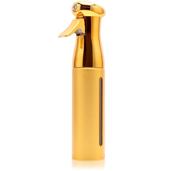 Salon Style Hair Spray Misting Bottle, Fine Mist Continuous Spray Bottle，10 Oz Shiny Aerosol Free Water Mister for hairstyling,Cleaning Solutions Dispensing (Gold)