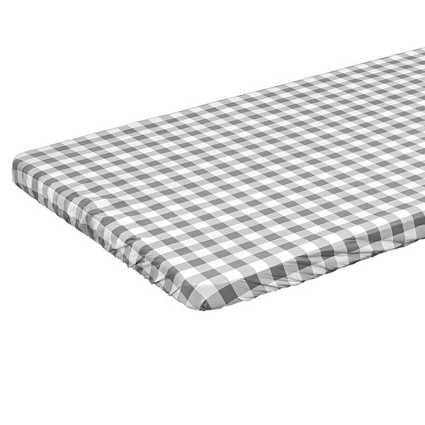 6ft Rectangle Elastic Fitted Tablecloth, Waterproof Spill-proof Edged Vinyl Table Cover Gray Checkered Printed with Flannel Baking, Easy to Wipe Off Stains, Great for Picnic Party Outdoor Patio