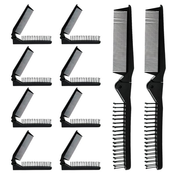 10 PCS Portable Travel Brush Folding Pocket Comb Foldable Hair Brush for Women and Men Mini Plastic Teasing Brush for Purse (Black)