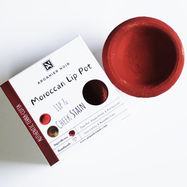 Arganier Noir Moroccan Lip Stain Pot- Lip and Cheek Stain from the City of Fez| Authentic Moroccan Lipstick| Buildable Long Lasting Stain.