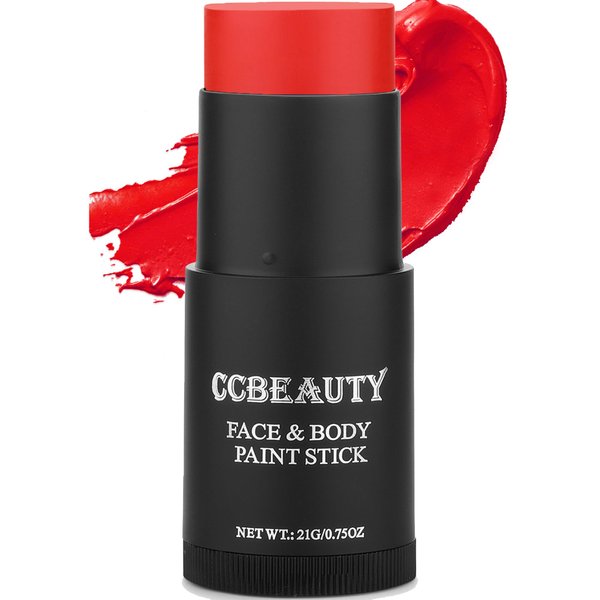 CCBeauty Red Face Body Paint Stick Makeup, Creamy Blendable Red Eye Black, Grease Foundation Painting Kit, Hypoallergenic for Clown Halloween SFX Special Effects Cosplay Costume Parties