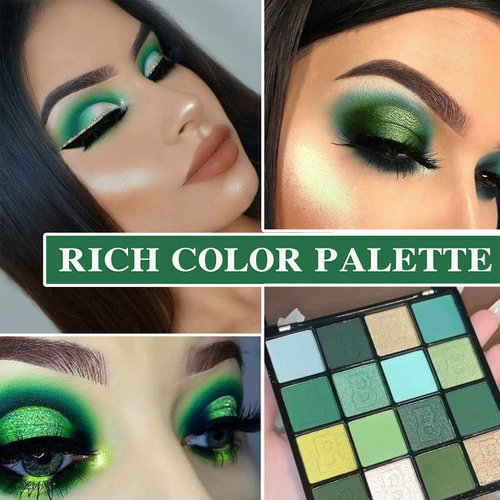 Green Eyeshadow Palette,16 Colors Shimmer Matte Eye Shadow Palette Highly Pigmented Long Wear Waterproof Eyeshadow Makeup Palette Professional Colorful Glitter Eye Shadow Powder Palet Eye Makeup