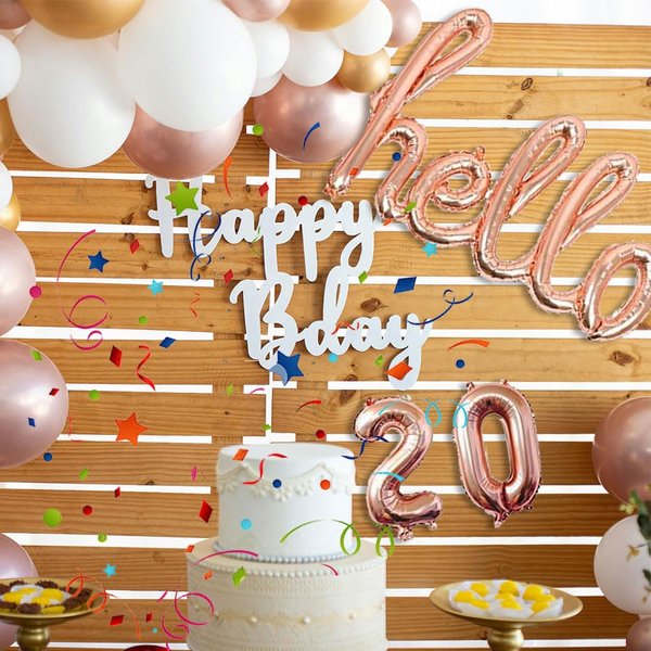 AnnoDeel Hello 20 Banner Foil Balloons, 32inch Rose Gold one-piece Letter Mylar Balloonss for Twenty Birthday Celebration Party Decor