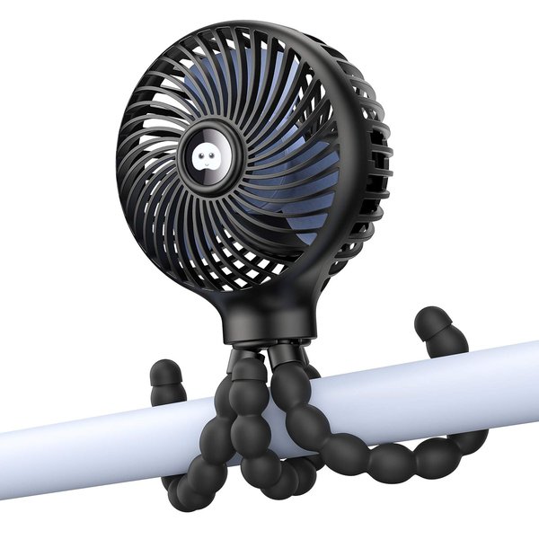 SmartDevil Portable Clip on Stroller Fan, 3000mAh for Baby, 3 Speed Battery Operated Personal Desk Fan with Flexible Tripod, Mini Handheld Fan for Car Seat, Treadmill, Camping (Black)