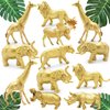 Metallic Gold Safari Animals Figurines Toys 12Pcs, Jungle Animal Figures, Wild Plastic Animals with Giraffe Lion Elephant for Baby Shower Decor, Wild Themed Birthday Wedding Party Favors