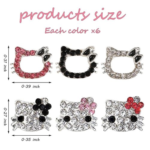 36Pcs Kitty Nail Art Charms Kawaii Nail charms y2k 3D Cute Silver Metal Rhinestone Crystals Nail Decoration Accessories for DIY