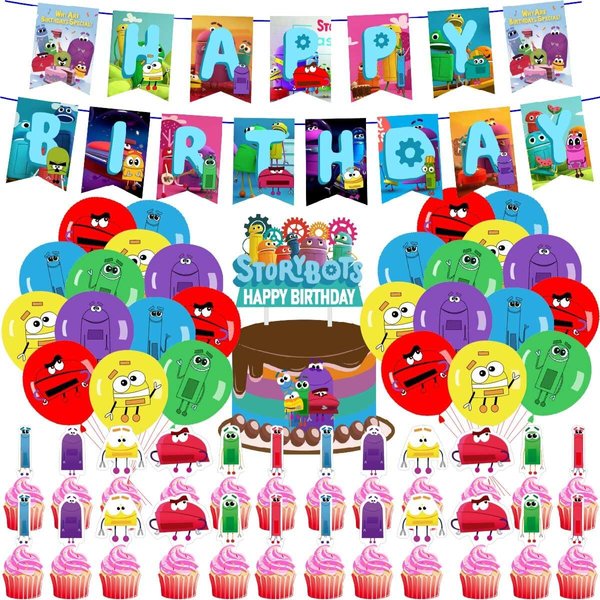 cartoon bots birthday party decoration for kids cake topper happy birthday banner balloon