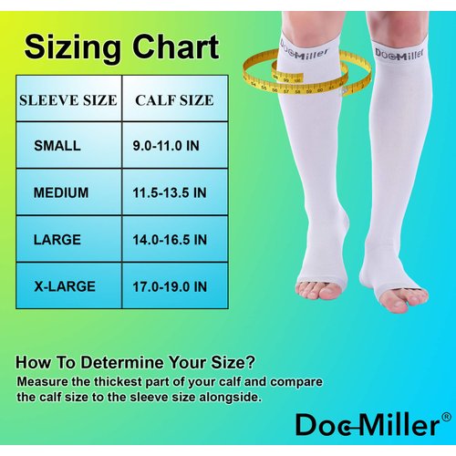Doc Miller Open Toe Compression Socks Women and Men 30-40mmHg, Knee High Toeless Socks, Support Recovery from Shin Splints, Achilles Tendon and Varicose Veins 1 Pair Medium Grey