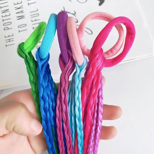 12PCS Girls Rubber Bands Hair Extensions for Kids, Rainbow Color Braided Ponytail Extension, Colorful Hair with Rubber Bands, Crazy Hair Day Accessories Colorful Wigs for Women Girls