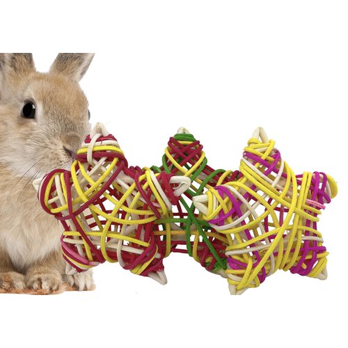 Bonka Bird Toys 1245 Pk3 Multi-Colored Puff Vine Stars 3" by 3" Medium Parrot Chew Foot Talon Cage Toys, Amazons, Conure, African Greys, and Other Similar Birds