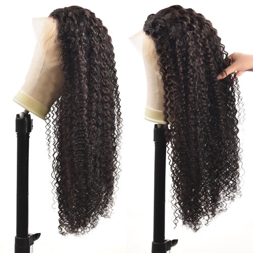 24inch Curly Lace Front Wig Human Hair 13x4 HD Lace Front Wig Human Hair 200% Density Brazilian Virgin Human Hair Wigs for Black Women Pre Plucked with Baby Hair Curly Lace Front Wig Human Hair