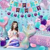 Mermaid Birthday Decorations, Mermaid Birthday Party Supplies Include Mermaid Banner Balloons Tablecloth Cupcake Toppers for Mermaid Party Decorations