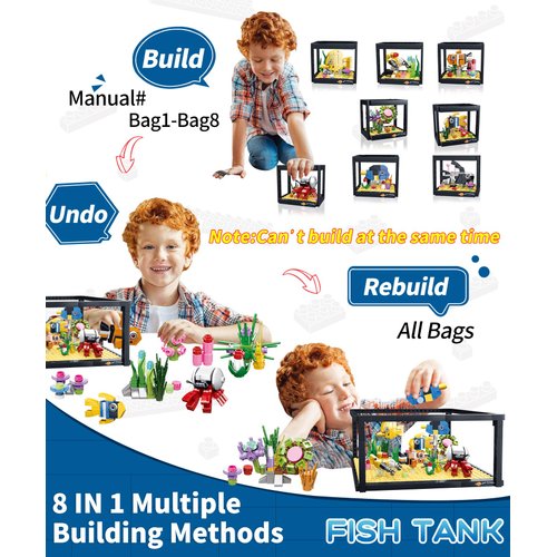 Snlywan 8 in 1 Creator Fish Tank Aquarium Building Blocks Toys Sets,STEM Educational Toys for Kids 8+,Birthday/Christmas/Date Gifts for Kids and Adults (729PCS)