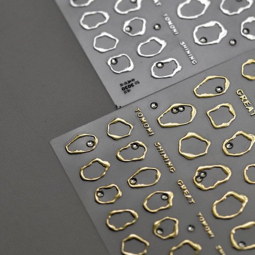 Irregular Bronzing Nail Art Stickers Decals Gold Silver Frame Nail Stickers with Rhinestone 3D Self Adhesive Nail Designs Decals Circle 5D Engraved Manicure Slider for Women Girls Nail Art Decorations