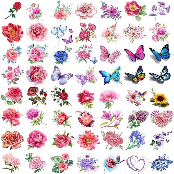 56 Sheets Flowers Temporary Tattoos 3D Small Butterfly Stickers Waterproof Fake Tattoos for Women Girls