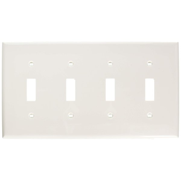 Leviton 80712-W 4-Gang Toggle Device Switch Wallplate, Standard Size, Thermoplastic Nylon, White, 10-Pack