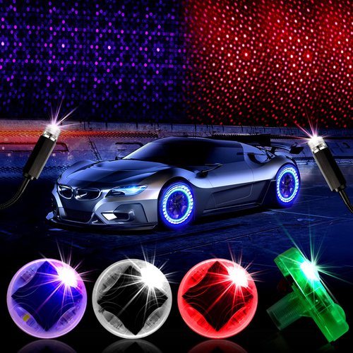 6 Pcs Solar Car Tire Wheel Lights USB Night Light Air Valve Cap Light with Flashing Motion Sensors Colorful Led Wheel Lights Red Purple Romantic Interior Car Lights for Car Motorcycles Bicycles