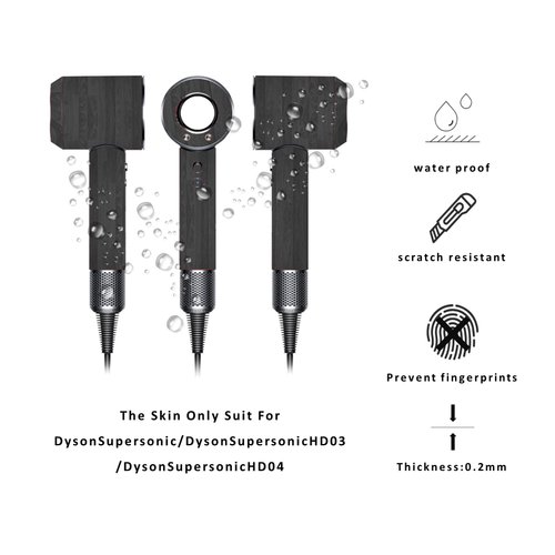 Skin Compatible with Dyson Hairdryer Makeover, Multi-Color Cover Adorable Stickers for Hairdryer, Protective Wrap Film Cover (Black Grain)