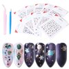 Luxury Nail Stickers Set--10 Sheets Colorful Nail Art Stickers in Different Crystal Gem Bronzing Shapes,3D Self-Adhesive Nail Decals for Nail Art DIY+1 Pcs Tweezers+1 Pcs Pressing Stick
