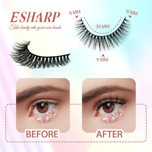 ESHARP Fake Eyelashes Natural Volume Mink Lashes 11mm Fluffy Wispy Strip Lashes 100% Handmade Soft Comfortable 5 Pairs Lashes Pack