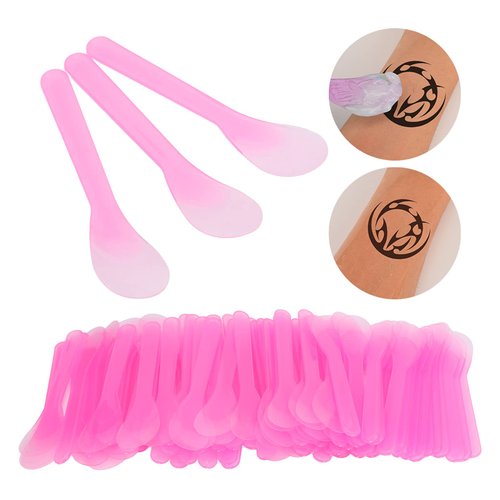 100pcs Cosmetic Apply Spatula - Disposable Facial Mask Spatulas Makeup Face Mud Mask Mixing Spoon Pink Translucency Mask Applicator Stick Tattoo Repair Cream Wipe Scraper