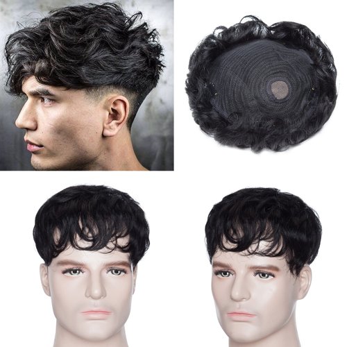 SEGO Men's Toupee Human Hair Topper for Women With Short Hair 150% Density 16x19cm Mono Base 100% Human Hair 4 Inch Short Curly Hairpiece Replacement Wig -Jet Black